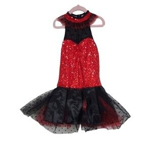Weissman Black Red Sequin Ladybug Back Zipper Dance Dress Girls MC